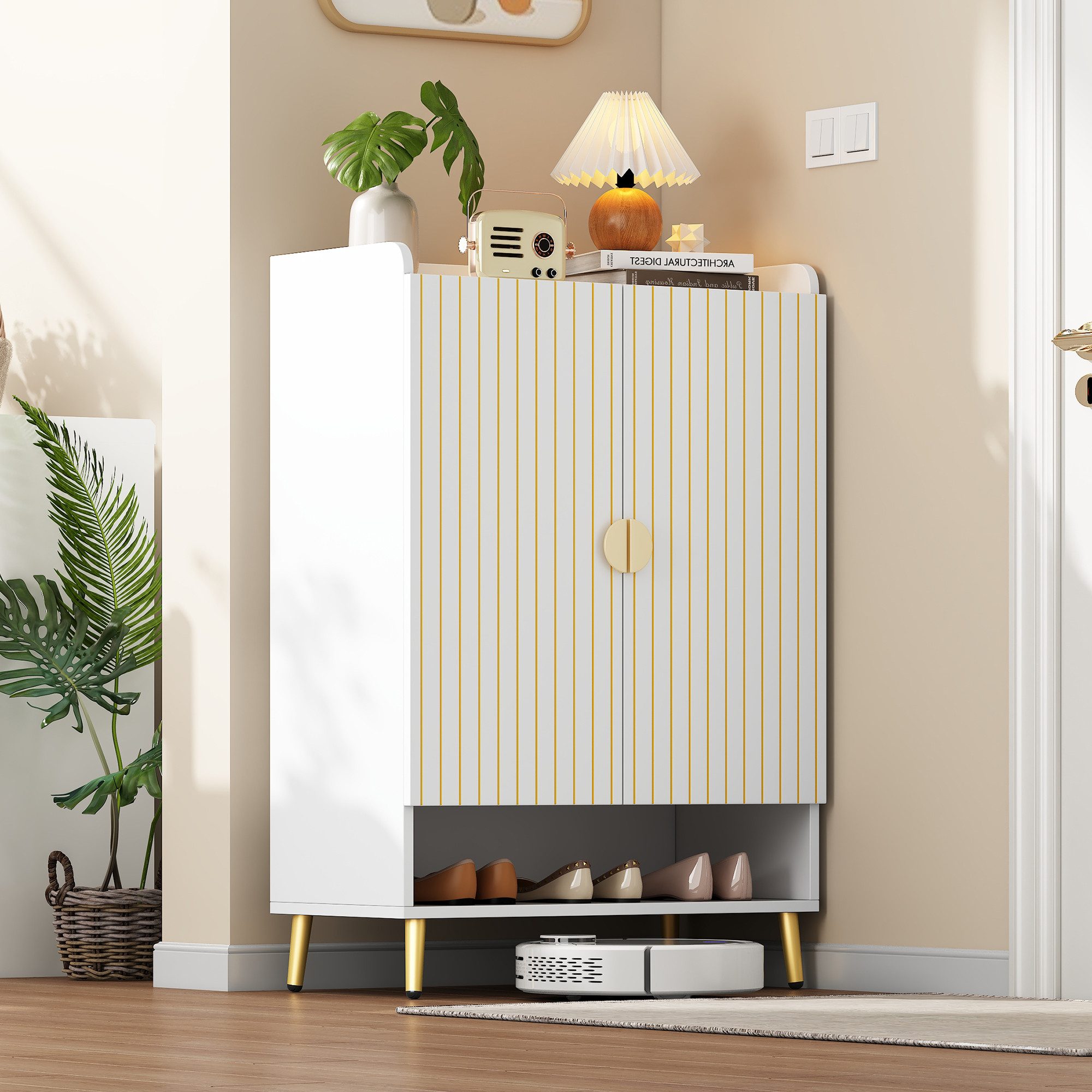 Merax Schuhschrank mit Doppeltüren, offener Schublade & 3 Ebenen (1-St) Sch günstig online kaufen