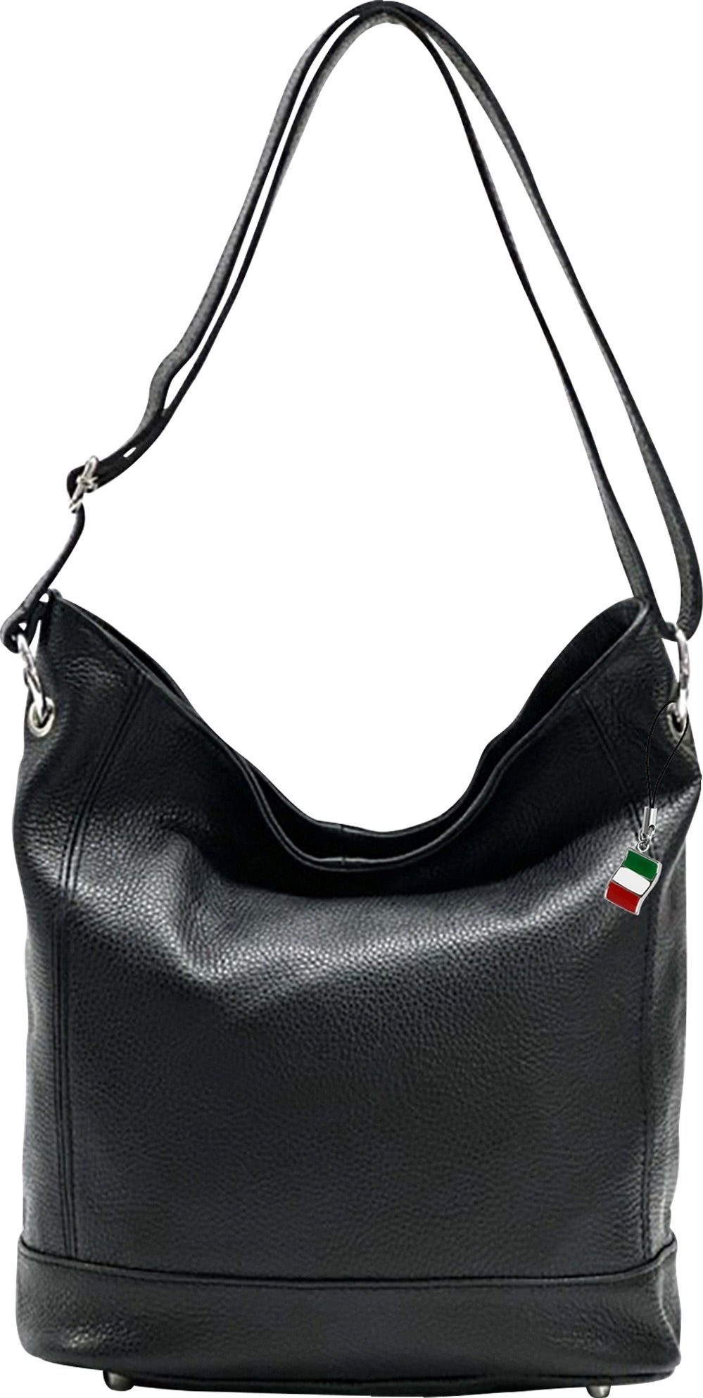 FLORENCE Schultertasche Florence Damen Echtleder Hobo Bag schwarz (Schultertasche), Damen Leder Schultertasche, Shopper, schwarz ca. 37cm