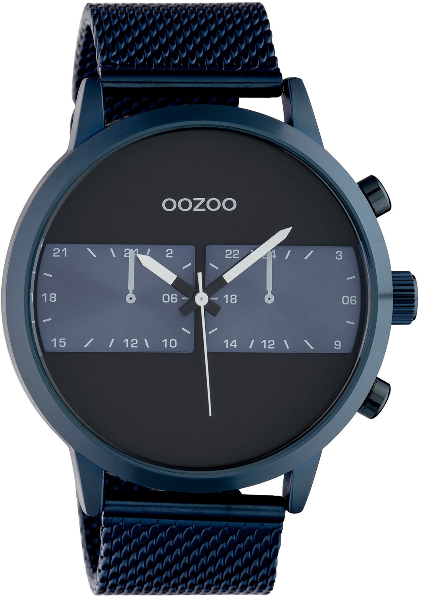 OOZOO Quarzuhr Oozoo Herren Armbanduhr blau Analog, (Analoguhr), Herrenuhr  rund, extra groß (ca. 50mm) Edelstahlarmband, Fashion-Style