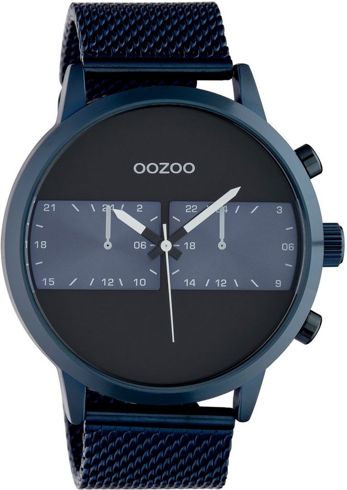 OOZOO Quarzuhr Oozoo Herren Armbanduhr blau Analog, Herrenuhr rund, extra  groß (ca. 50mm) Edelstahlarmband, Fashion-Style