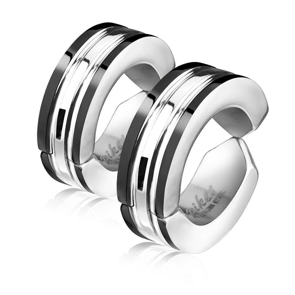 Creolen-Set (1 aus Stück), Edelstahl 2-tlg), Creolen Unisex (2 Ohrschmuck farbige Paar Außenringe Silber Schwarz Ohrringe BUNGSA