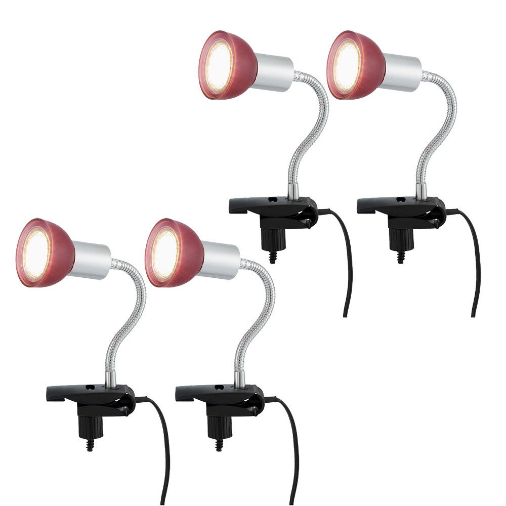 etc-shop LED Klemmleuchte, LED-Leuchtmittel fest verbaut, Warmweiß, Klemmlampe silber Klemmleuchte Klemmlampe 4er Set