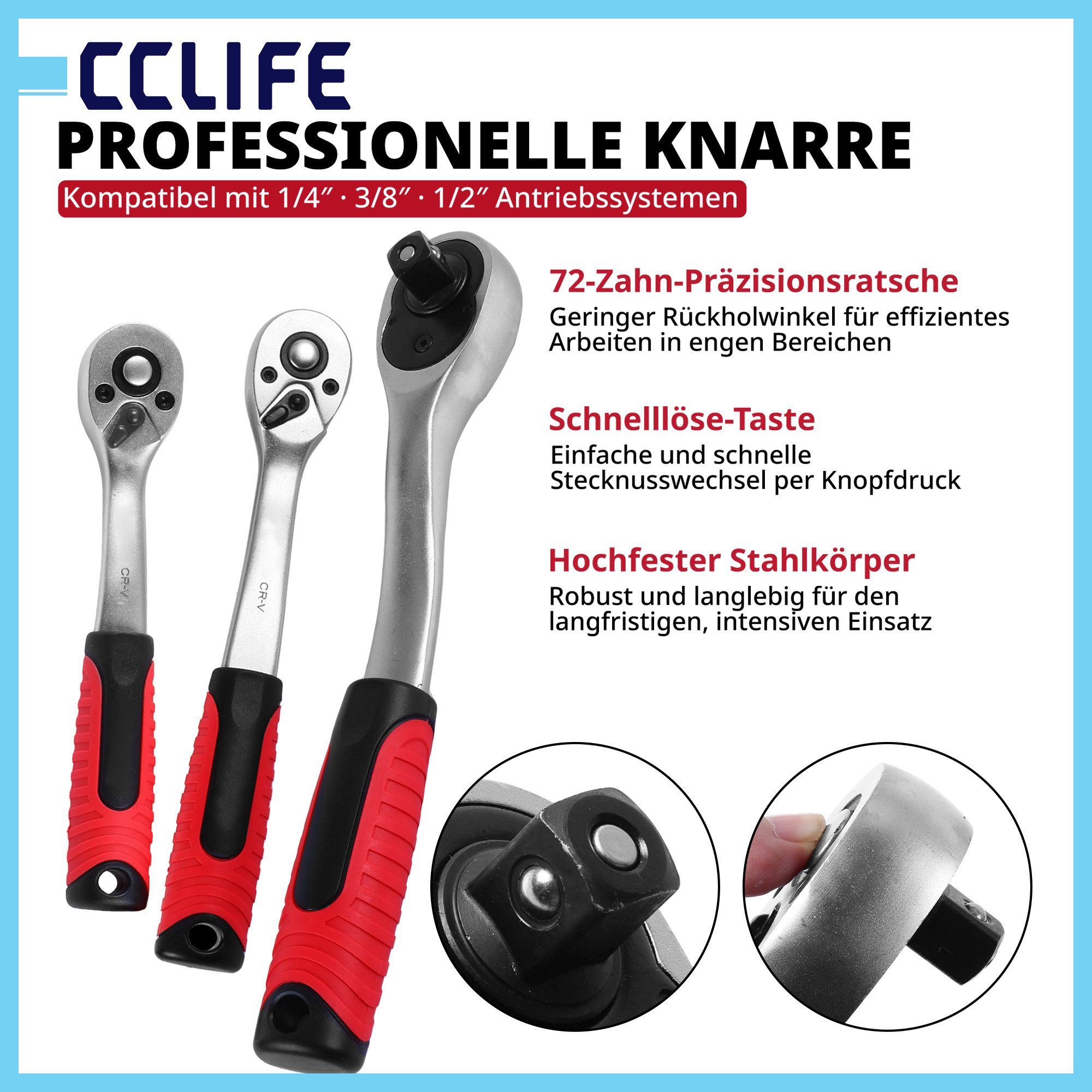 CCLIFE Steckschlüssel CCLIFE Steckschlüsselsatz, Ratschenkasten im Werkzeugkoffer (171 St)