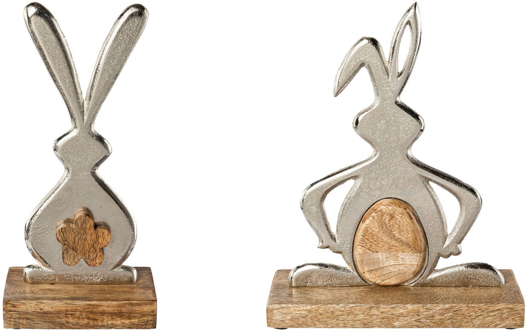 und (Set, silberfarben Holz 2 Osterdeko JUSTIN Aluminium aus home St), Creativ Osterhase