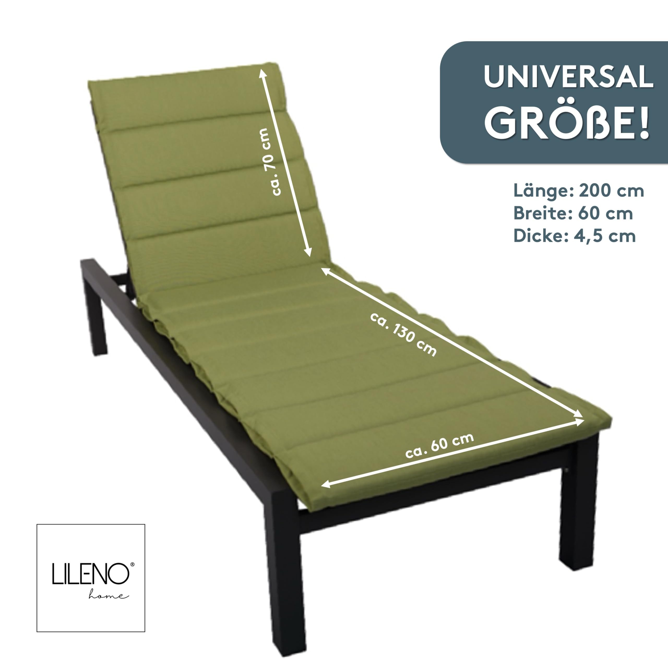 LILENO HOME Liegenauflage perfekt für Strandliege, Sonnenliege Auflage, Gartenliege Auflage, (1er Set), 1er Set Polster Auflage für Rollliegen in Grün, Sitzpolster waschbar