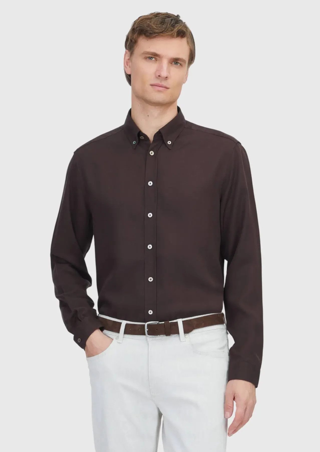 RAMSEY Hemdbluse Braunes, schlichtes Freizeithemd