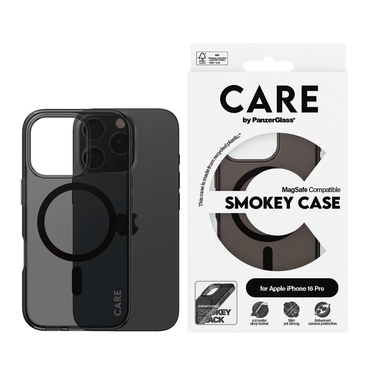 CARE by PanzerGlass Handyhülle Smokey Case für Apple iPhone 16 Pro, Backcover, Schutzhülle, Handyschutzhülle, Case, Schutzcase, stoßfest