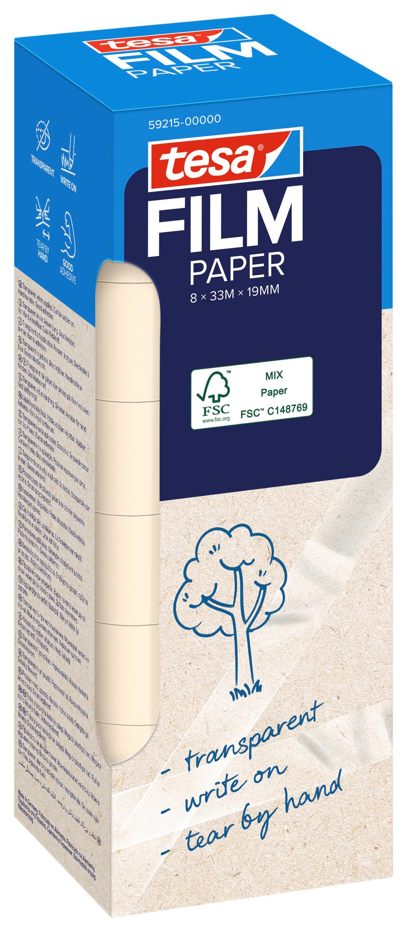 tesa Klebeband 8 x tesafilm Paper Klebefilm 33 m : 19 mm (Set, 8-St., 8 Rollen tesafilm® Paper, 33 m x 19 mm) Paper - je 33 m : 19 mm