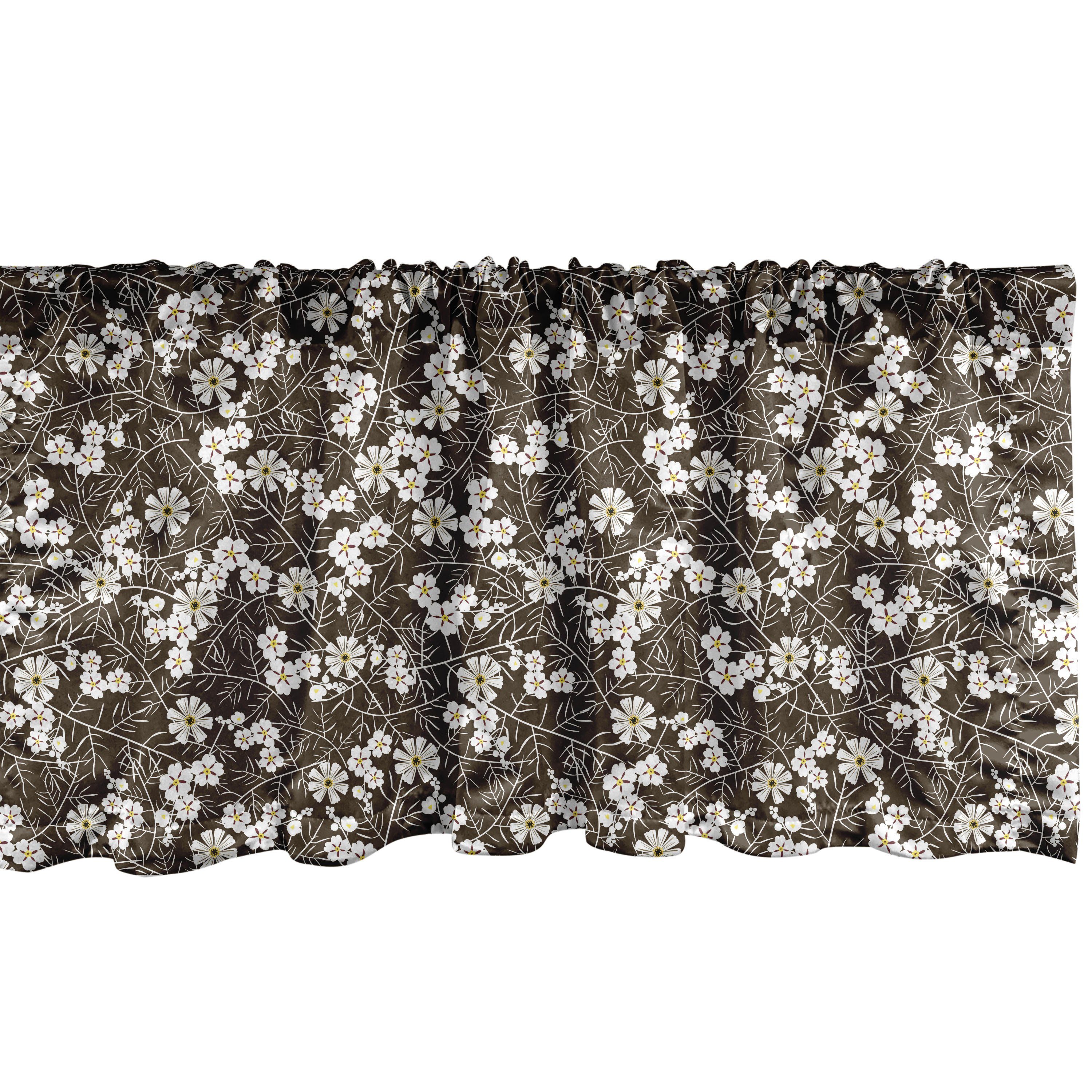 Scheibengardine Vorhang Volant für Küche Schlafzimmer Dekor mit Stangentasche, Abakuhaus, Microfaser, Blumen Weiße Blumen Branchen Kunst
