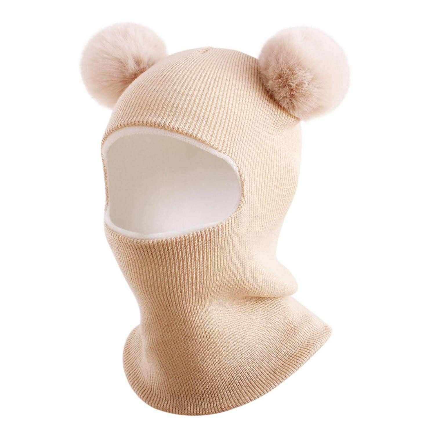 Sturmhaube Wintermütze Sturmhaube Strickmütze Winddicht Baby Kinder Dicker Beige
