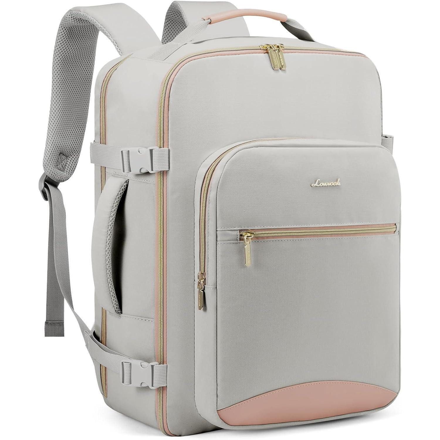 LuxusKollektion Kofferrucksack Handgepäck Rucksack 40L Damen Reiserucksack 17 Zoll Laptop Grau Rosa