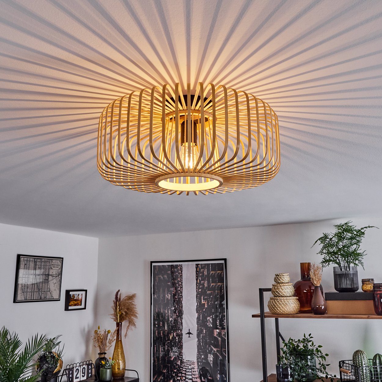 hofstein Deckenleuchte »Aidone« moderne Deckenlampe aus Metall/Bambus in Sc günstig online kaufen