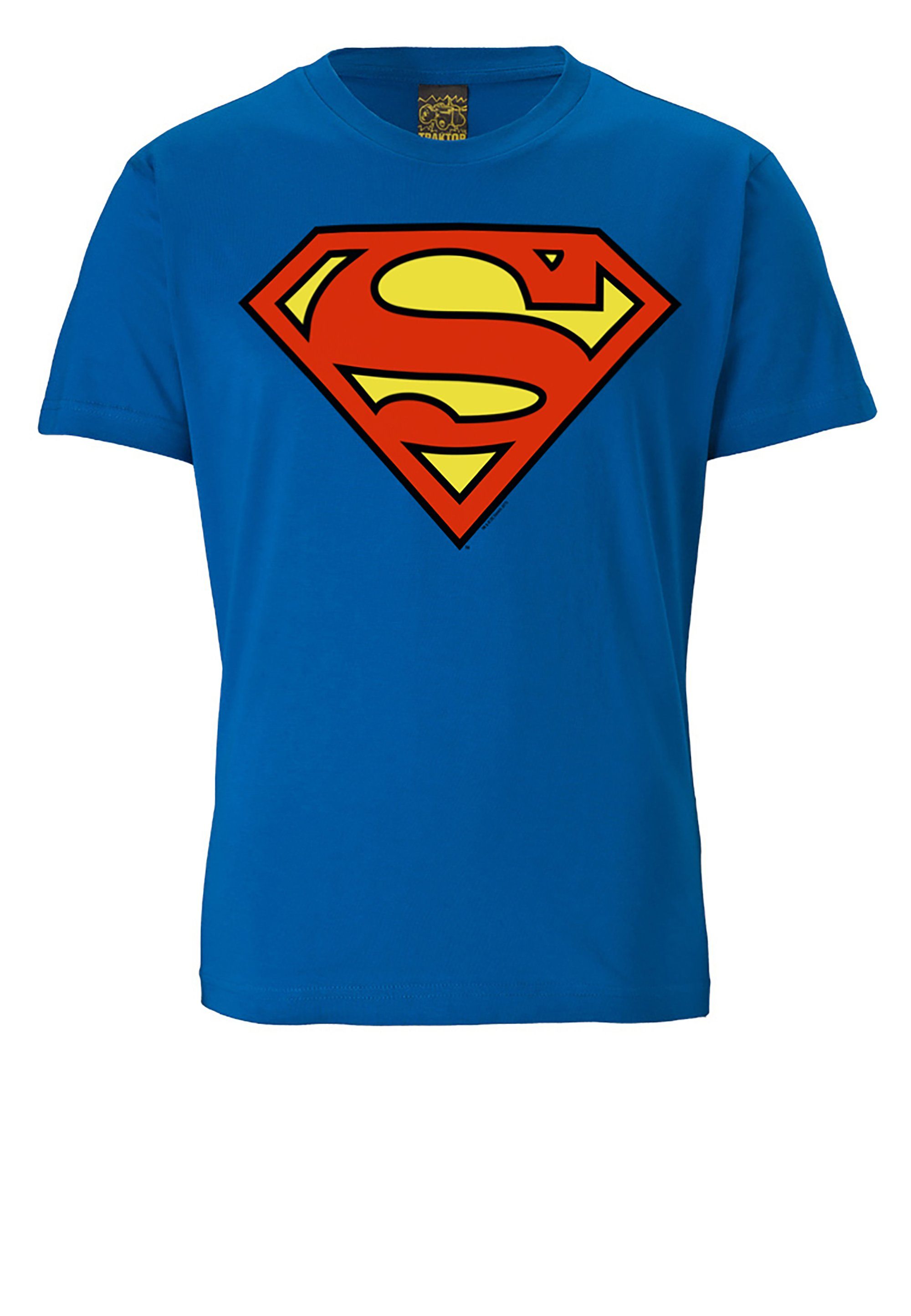 LOGOSHIRT T-Shirt Superman trendigem Logo Superhelden-Print mit blau