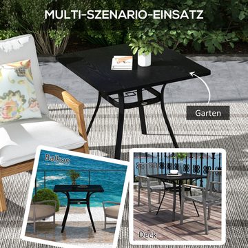 Outsunny Gartentisch Esstisch mit Schirmloch für 4 Personen (Balkontisch, 1-St., Terrassentisch), für Terrasse, Stahl, Schwarz, 80 x 80 x 76 cm