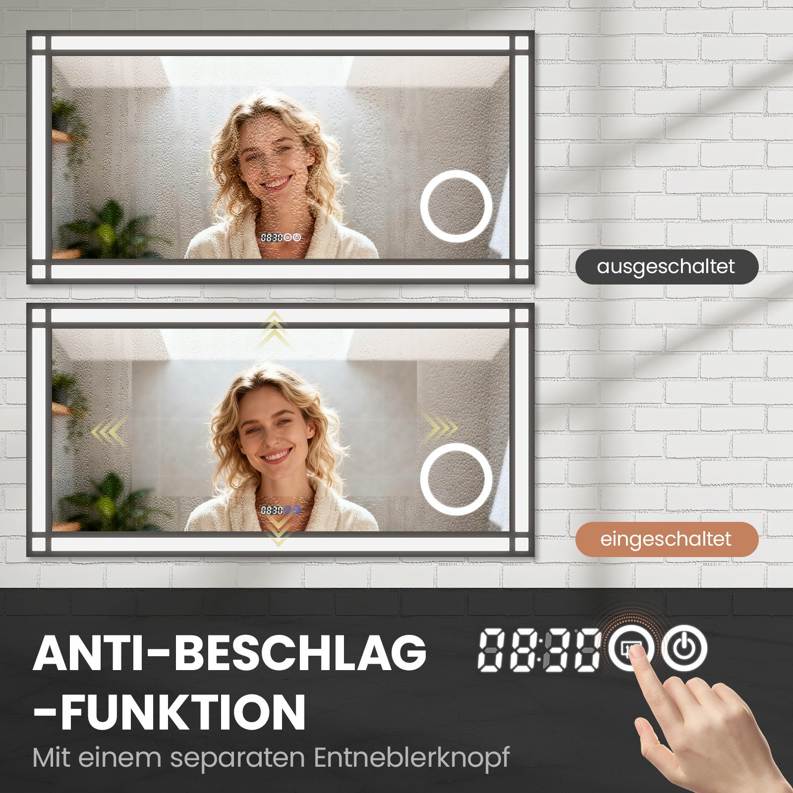 AQUALAVOS Badspiegel LED Badspiegel 120x60cm mit 3X Vergrößerung Schminkspiegel Digitaluhr, Beschlagfrei Wandmontage inkl. leicht verständlicher Montageanleitun – Bild 3 von 5