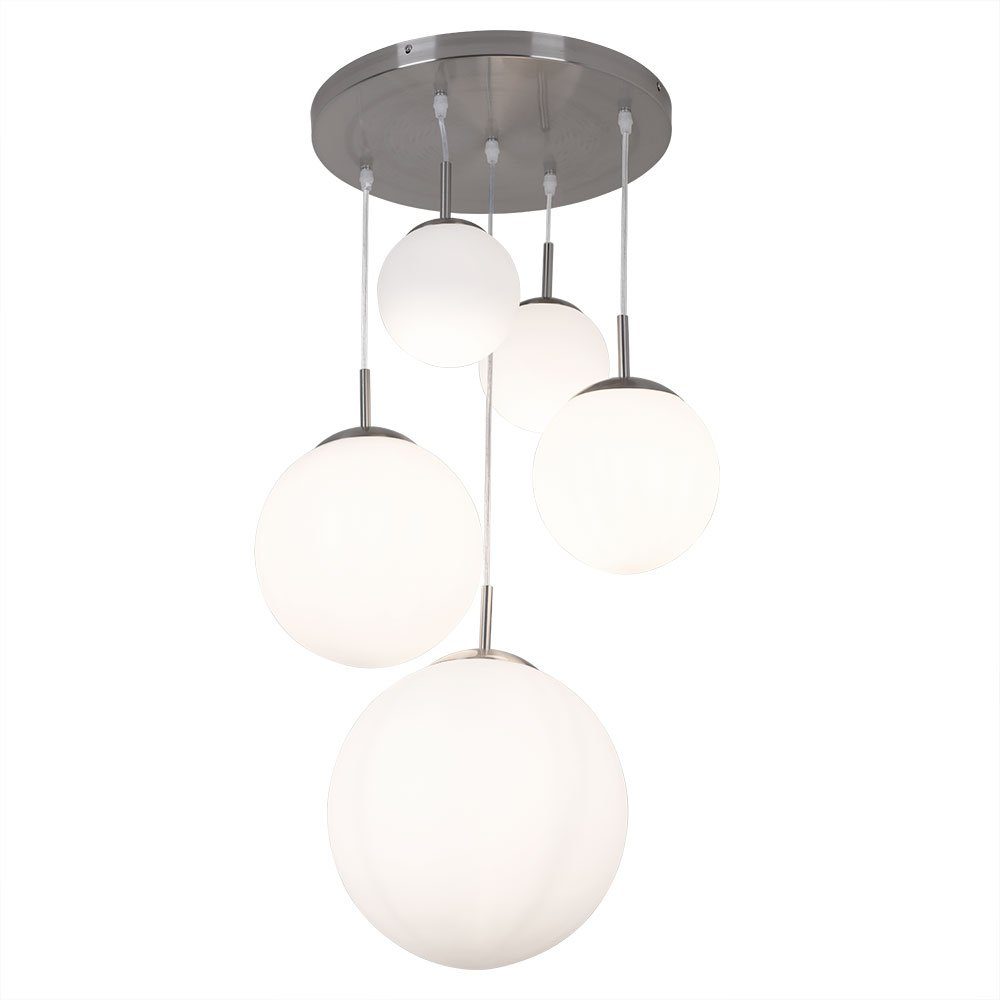 GLOBO LIGHTING Hängeleuchte, Leuchtmittel nicht inklusive, Hängeleuchte Wohnzimmerlampe 5-flammig Glas Schirm Kugel silber H 90cm