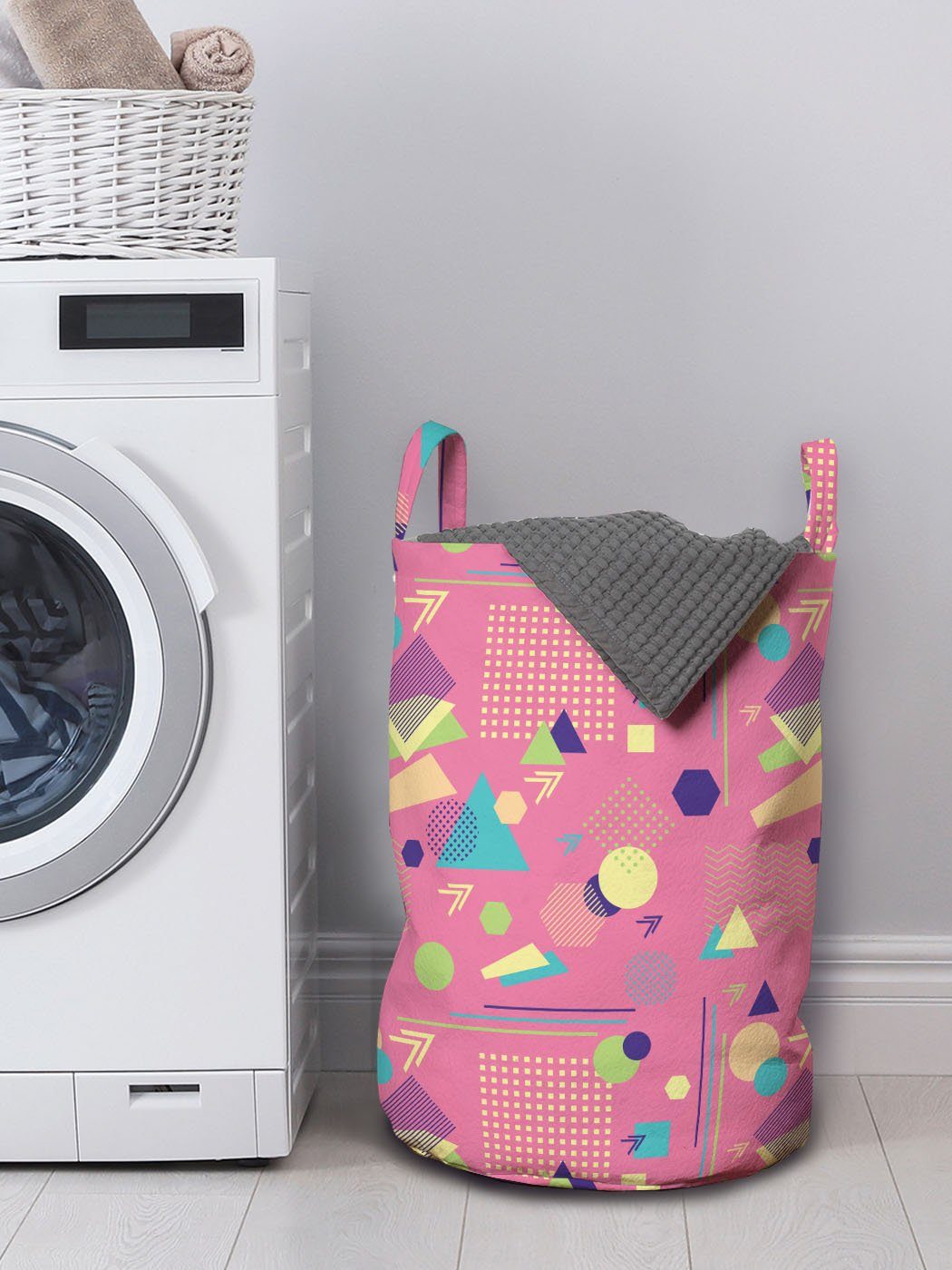 Wäschekorb Memphis Griffen Kordelzugverschluss Pop-Art Postmodern Wäschesäckchen für mit Stil Abakuhaus Waschsalons,