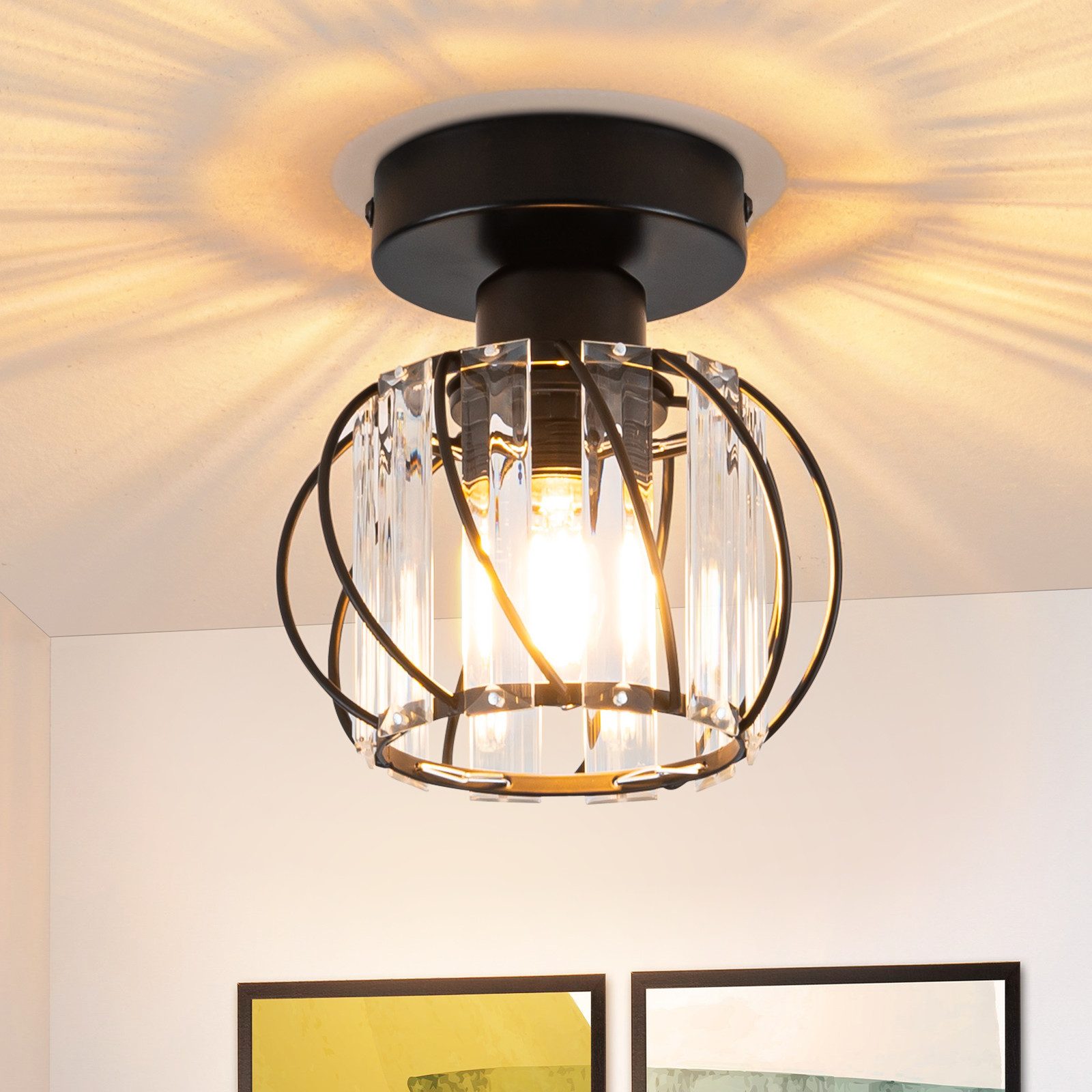 ZMH Deckenleuchte Whonzimmer Schwarz Kristall Modern Deckenleuchte E27 Vint günstig online kaufen