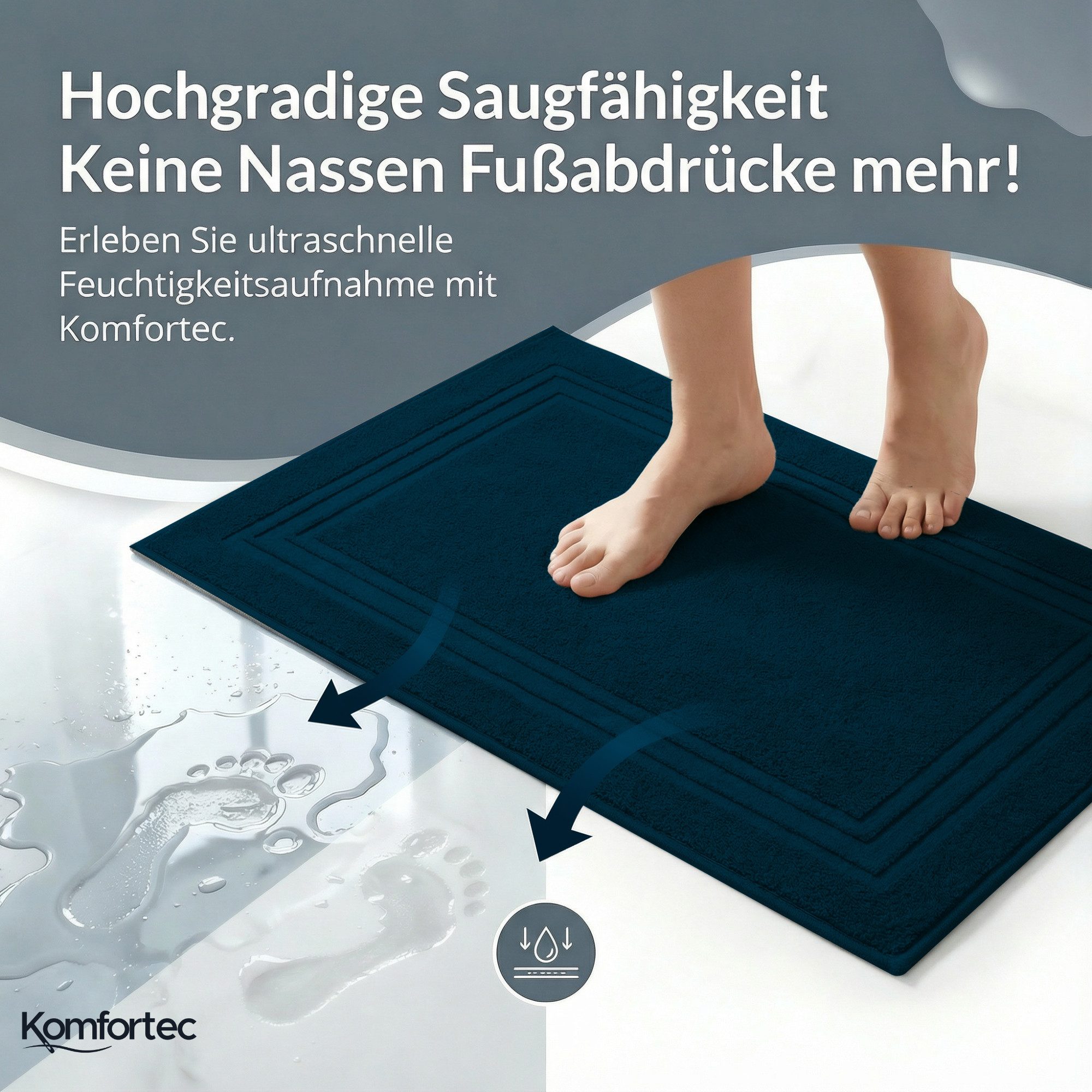 Komfortec Badematte Badvorleger aus 100% Baumwolle, 50x70 cm Duschvorleger, Waschbar Duschmatte, Frottee, Rechteckig, 600 g/m², 2er Set, Saugfähig & Schnelltroc – Bild 3 von 5