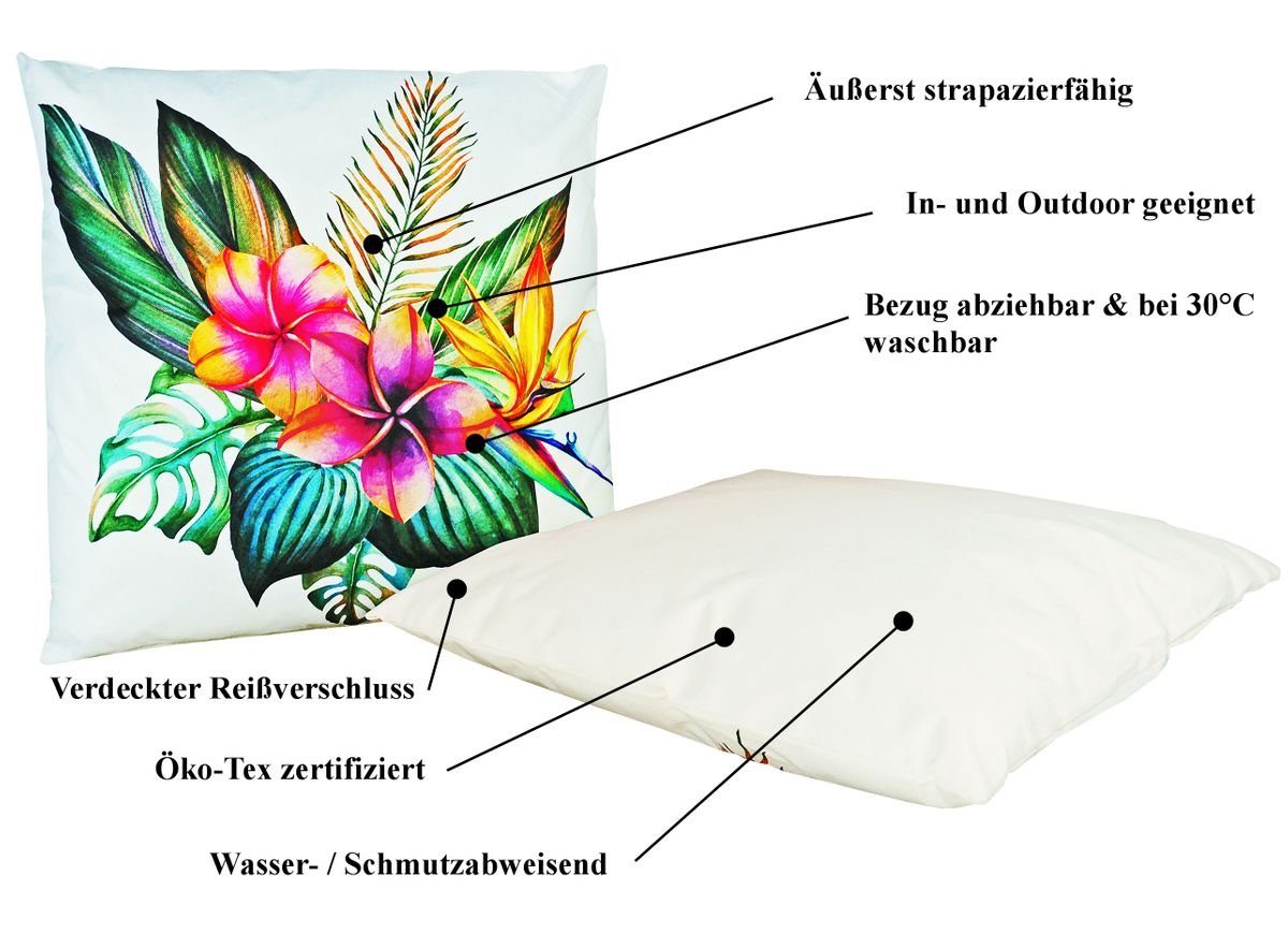 JACK Dekokissen JACK Outdoor Motiv Kissen 45x45cm Lounge Dekokissen inkl. Füllung, mit Lotus-Effekt, Robust, Strapazierfähig, für Innen & Außen geeignet