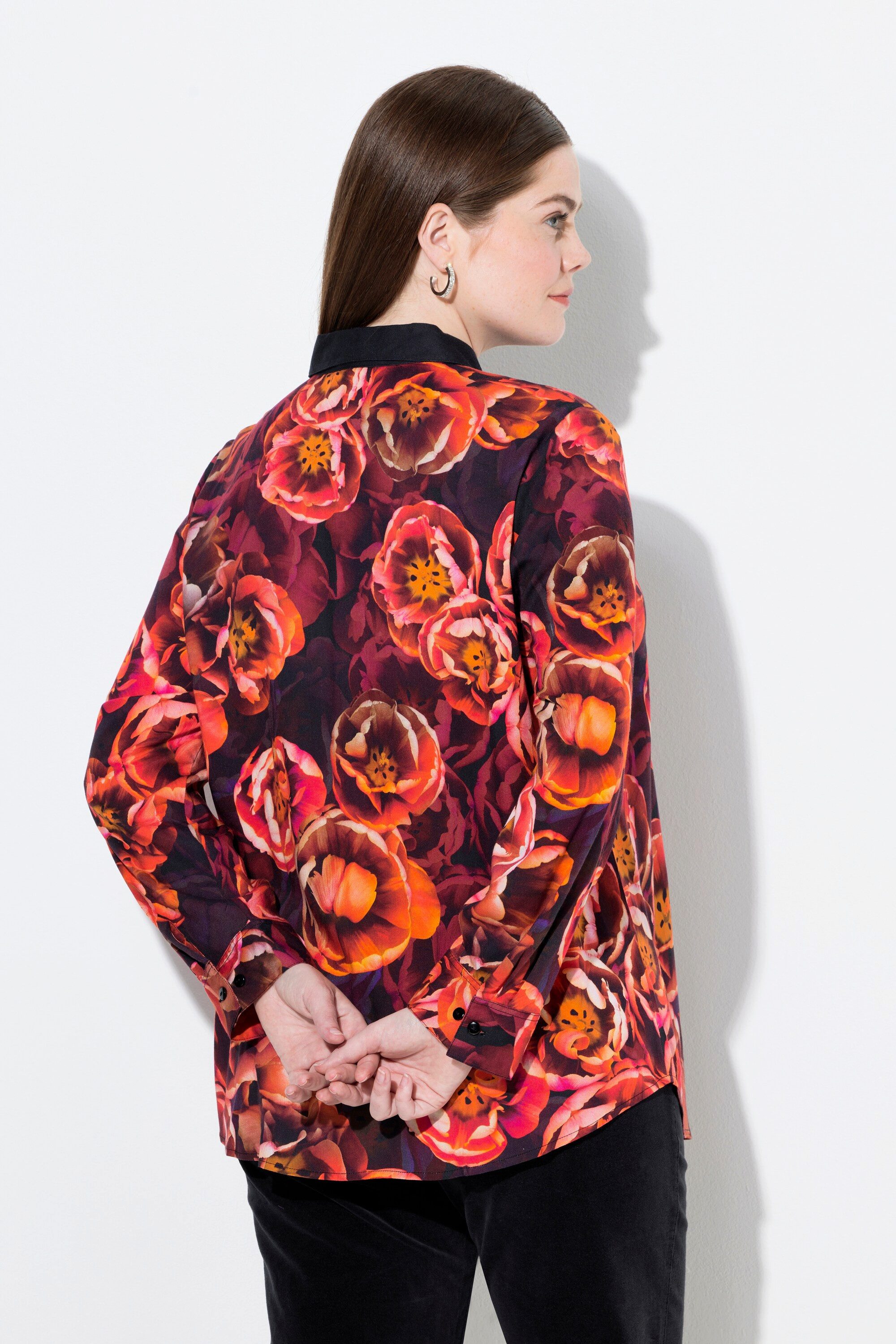 Ulla Popken Hemdbluse Hemdbluse Rosen Hemdkragen Langarm