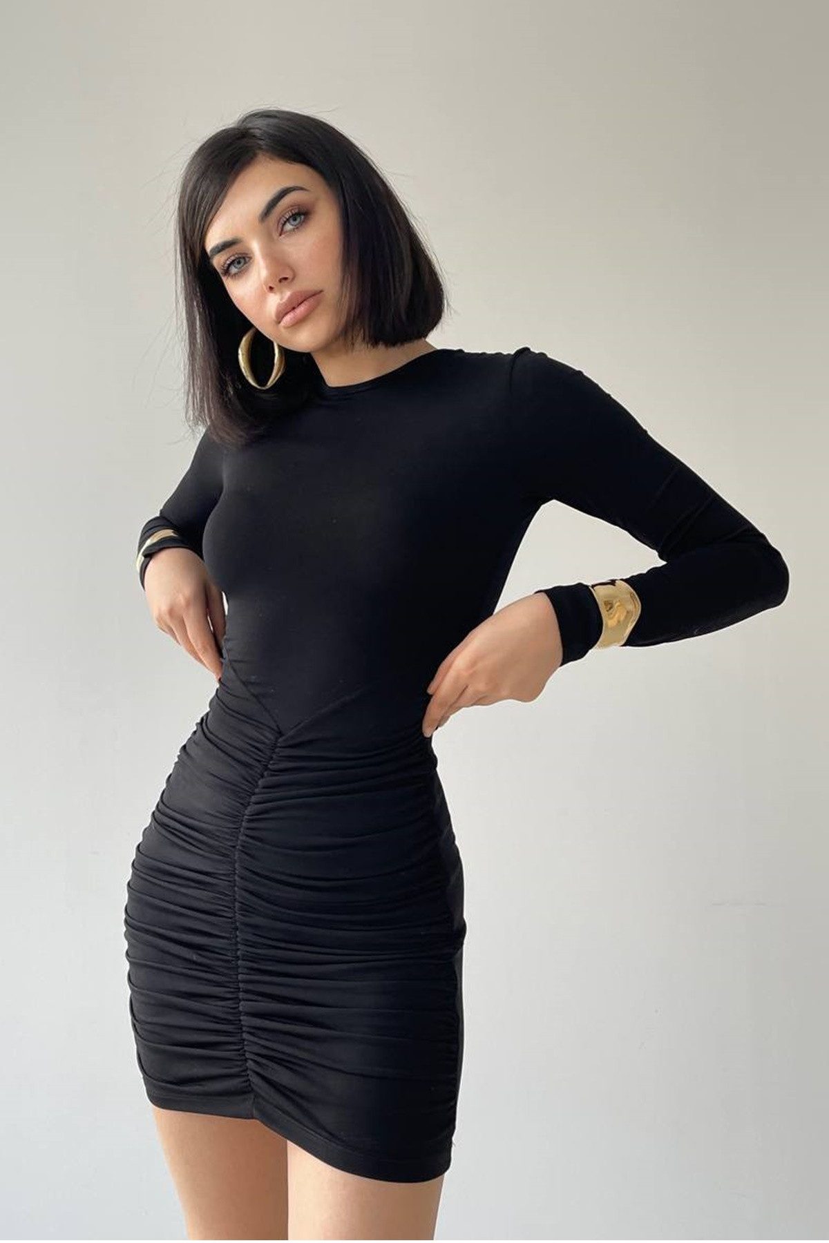 WOMAN VISION Abendkleid Damen Schwarzes Stretchiges Sandy Stoff Gerafftes M günstig online kaufen