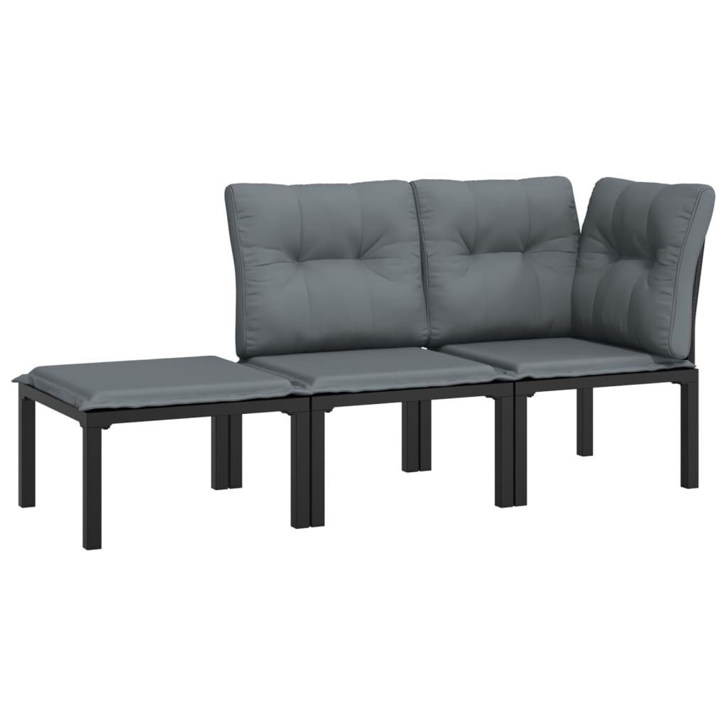 vidaXL Gartenlounge-Set 3-tlg. Garten-Lounge-Set Schwarz und Grau Poly Rattan, (1-tlg)