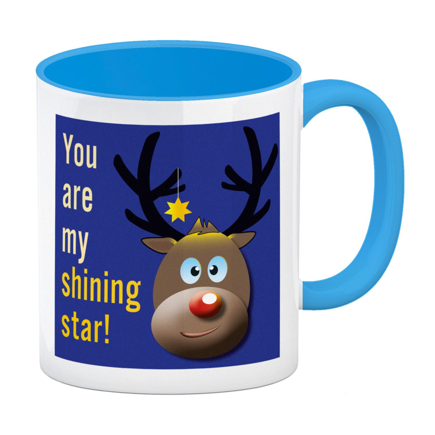 speecheese Tasse Weihnachten Kaffeebecher Hellblau mit Rentier Motiv in Blau