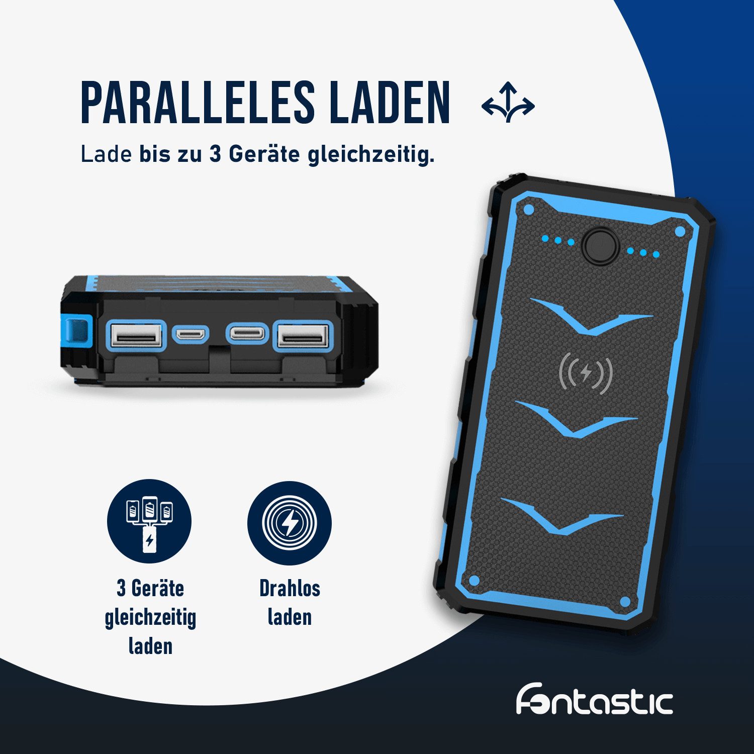 fontastic Xora 20Q Solar Powerbank 20000mAh mit Wireless Charging Solar Powerbank