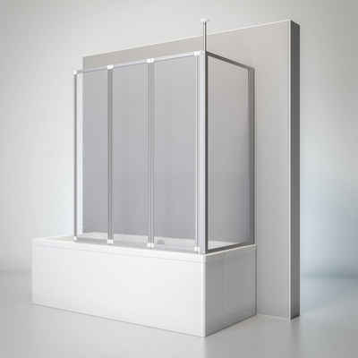 Schulte Badewannenaufsatz Well mit Seitenwand, 129 x 140 x 70 cm, Kunstglas, (4 tlg), Alu-Natur