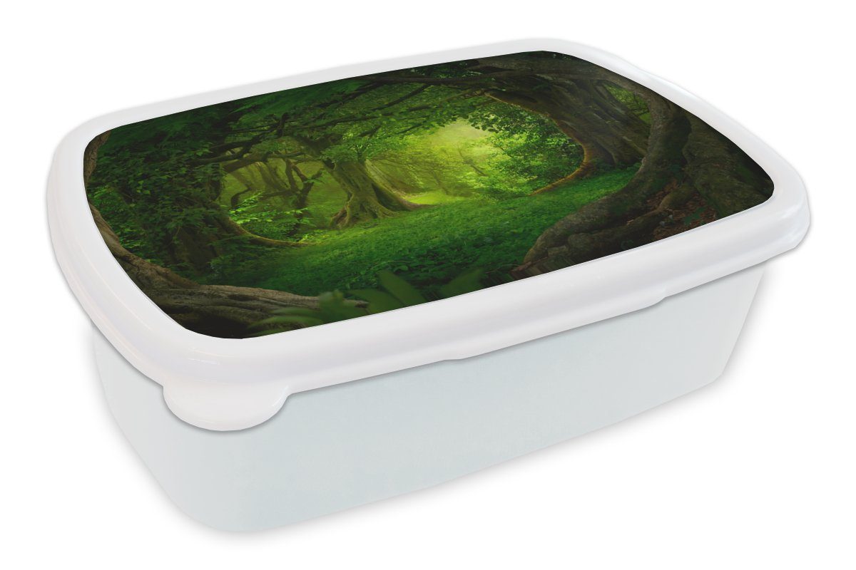 MuchoWow Lunchbox Bäume - Wald - Grün - Landschaft - Natur, Kunststoff, (2-tlg), Brotbox für Kinder und Erwachsene, Brotdose, für Jungs und Mädchen weiß | Lunchboxen
