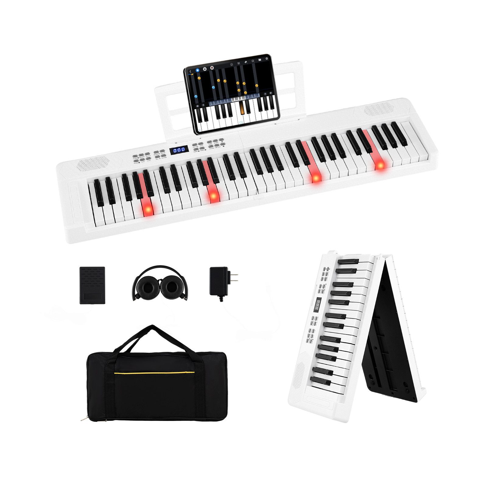 COSTWAY Home-Keyboard (1-St), 61-Tasten Klavierkeyboard, Digitalpiano mit Tragetasche, faltbar