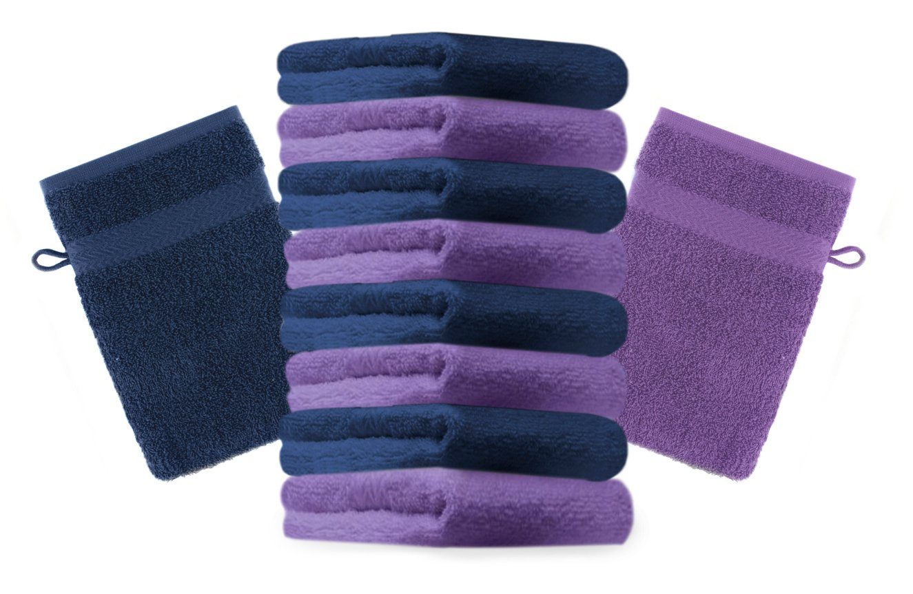 Betz Waschhandschuh 10 Stück 100% Premium 16x21 dunkelblau Farbe Waschhandschuhe Waschlappen lila Set Baumwolle cm und