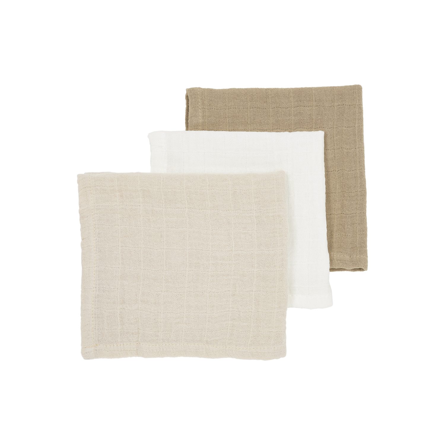 Meyco Baby Stoffwindeln Offwhite/Soft Sand/Taupe (100% Baumwolle, 3-St), 30x30cm - 3-Pack