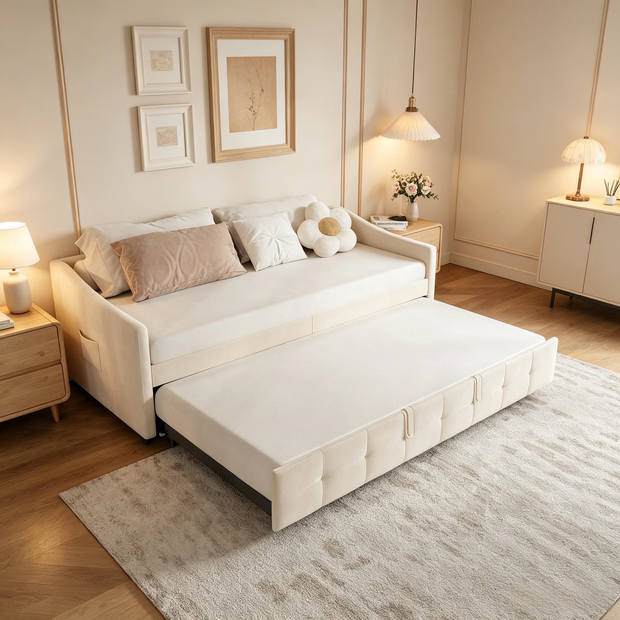 Simurq Einzelbett Gepolstertes Ausziehbett 90x200 cm,Schlafsofa mit Lattenrost,Samtbezug