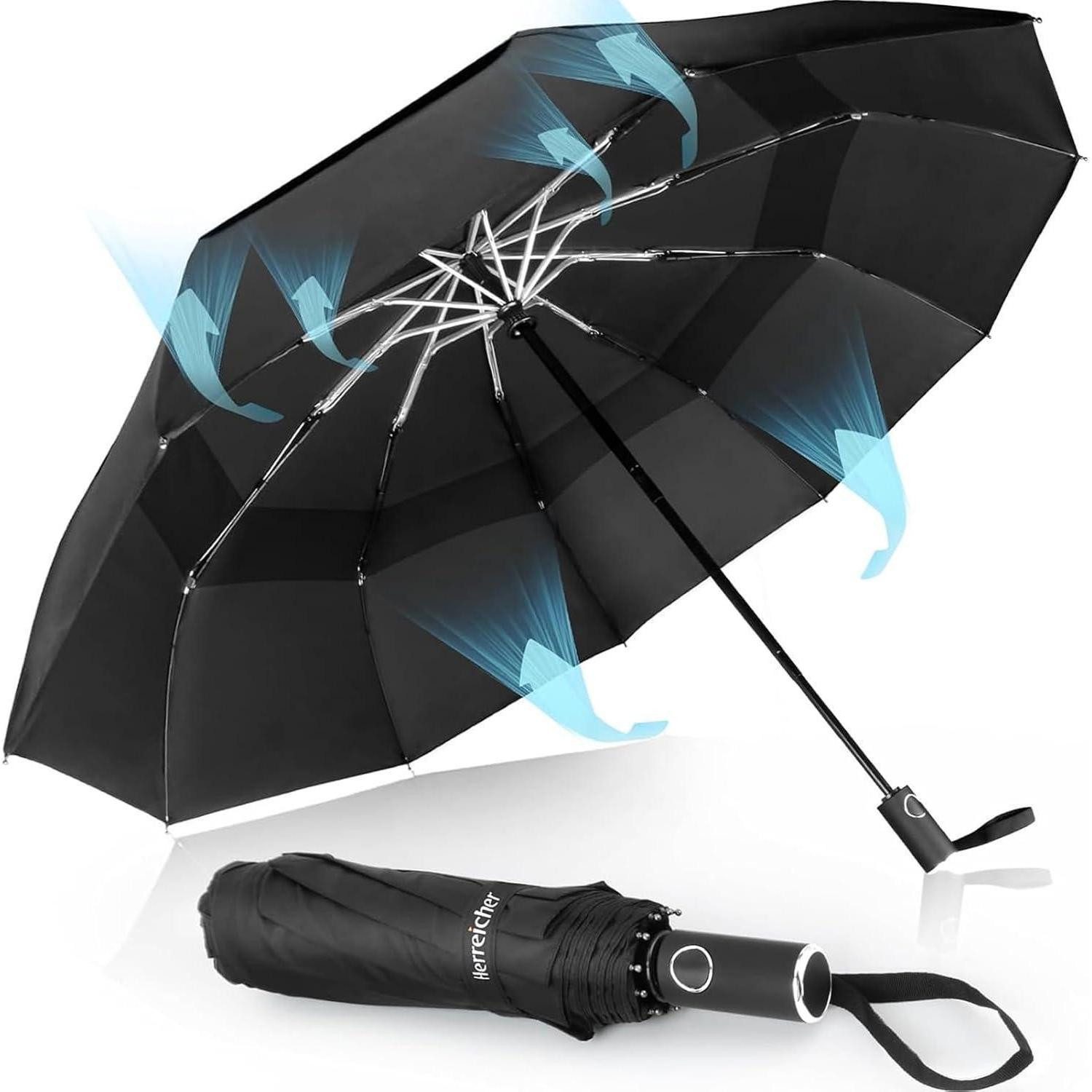 Herreicher Taschenregenschirm Sturmfester Regenschirm 2024 Taschenschirm Groß Winddicht