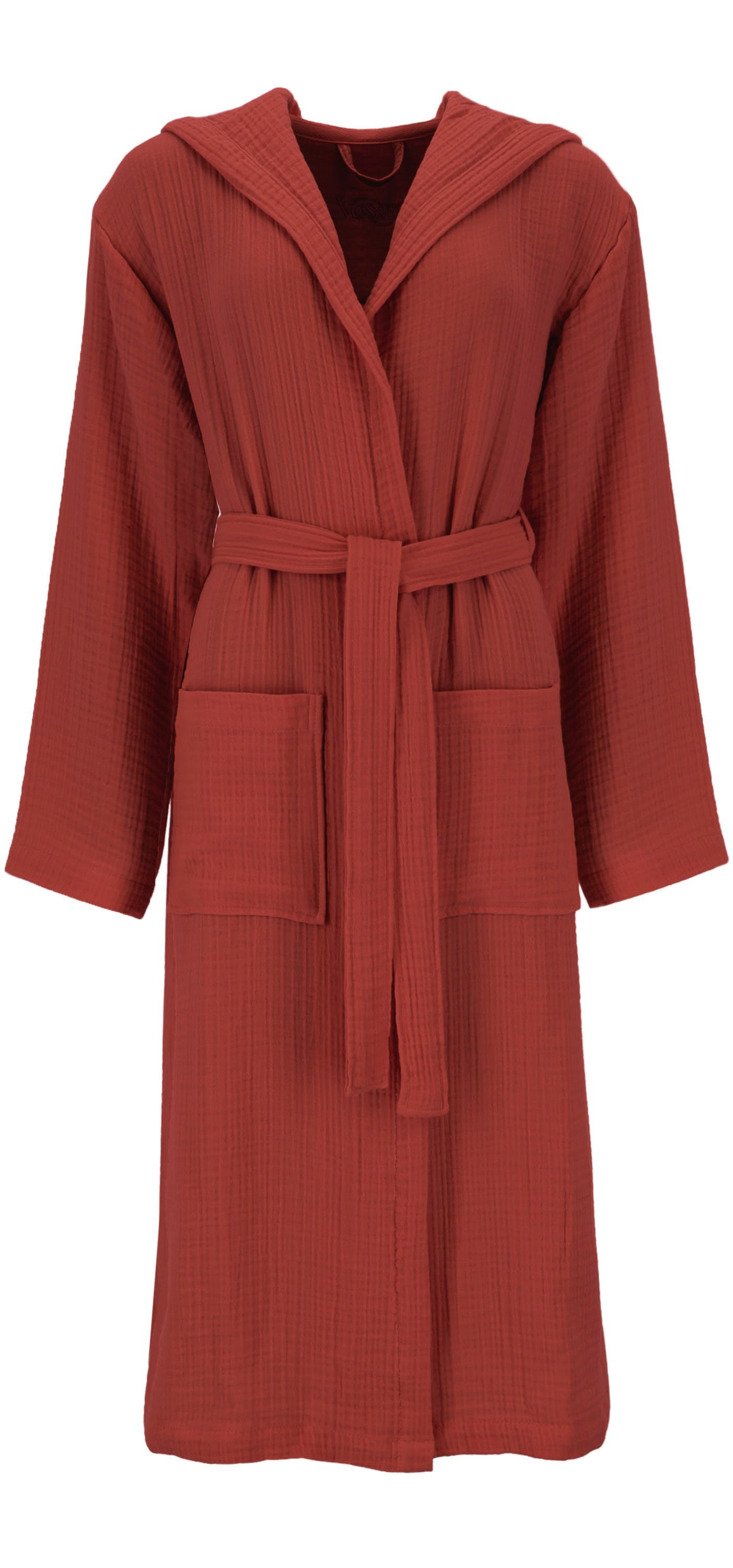 Vossen Bademantel Silent, ideal für Sauna & Spa, Hotelbademantel, Morgenmantel, Langform, Baumwolle, Kapuze, Gürtel, Musselin