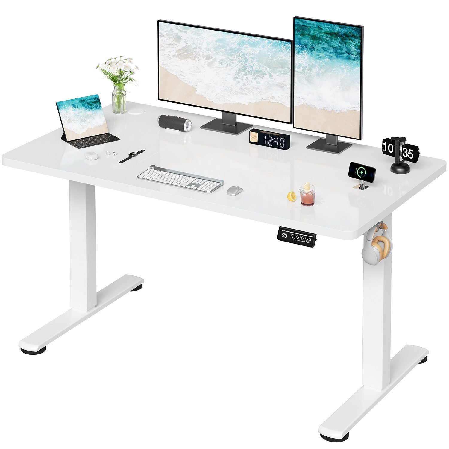 HOMALL Schreibtisch Höhenverstellbar elektrischer Memory-Funktion 100/120/140/160/180cm (Zweistufige Höhenverstellung Ergonomischer Kopfhörerhaken und Kabelhalterung)