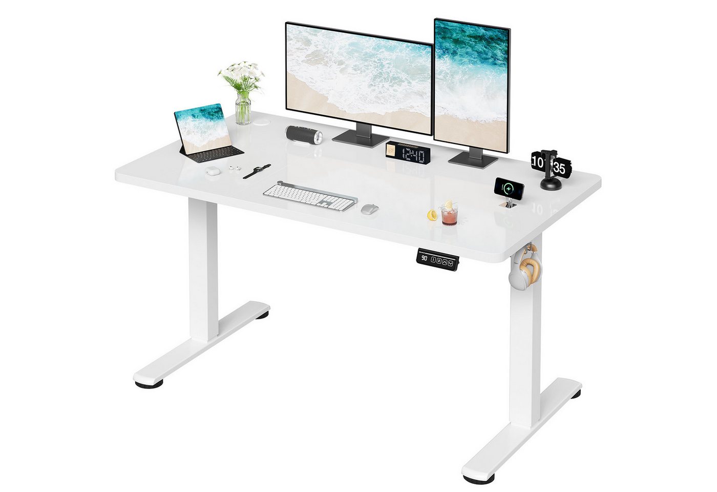 HOMALL Schreibtisch Höhenverstellbar elektrischer Memory-Funktion 100/120/140/160/180cm (Zweistufige Hohenverstellung Ergonomischer Kopfhorerhaken und Kabelhalterung)