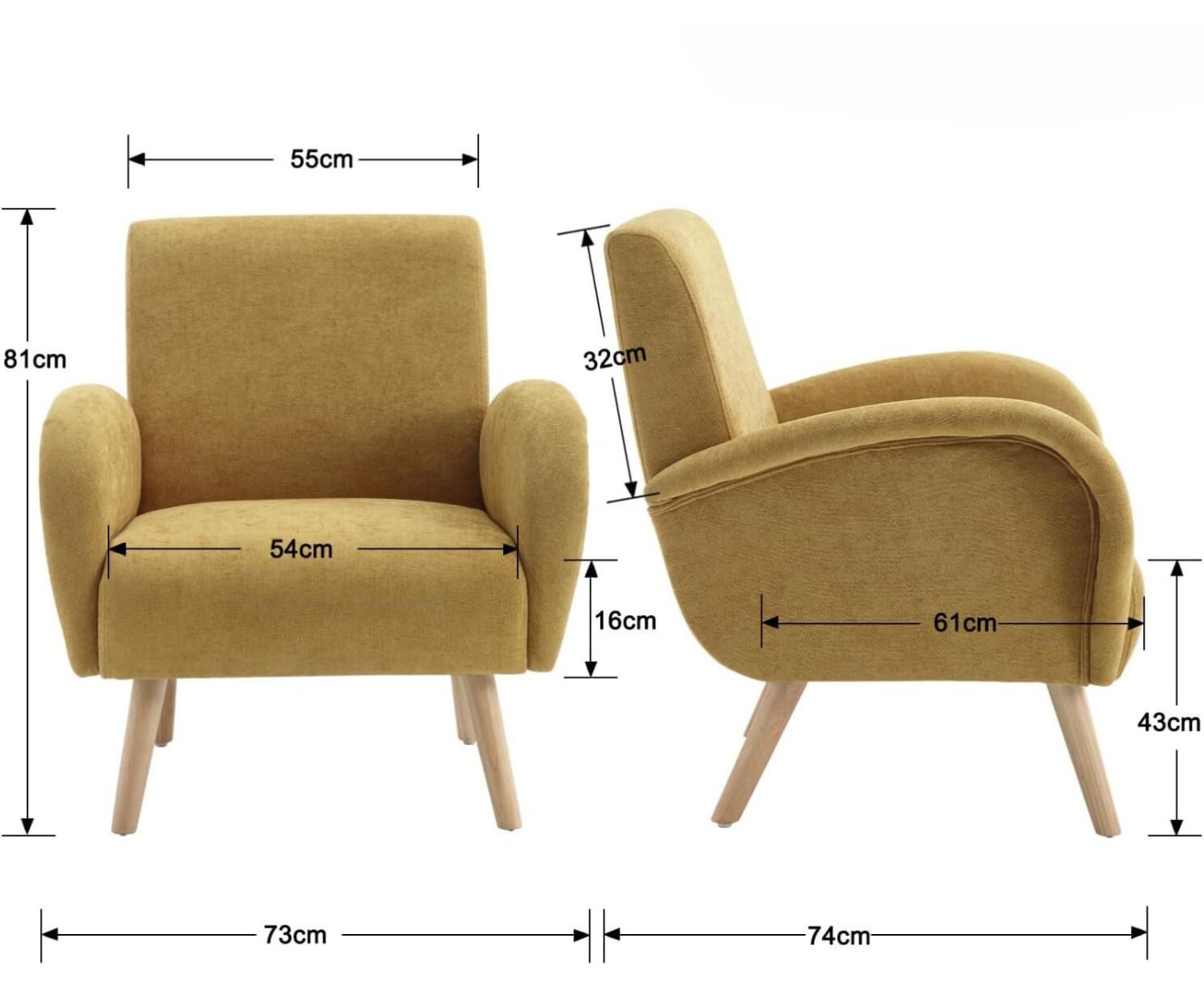 WAHSON OFFICE CHAIRS Sessel Retro Polstersessel mit Verdickte Rückenlehne und Massivholzbeinen