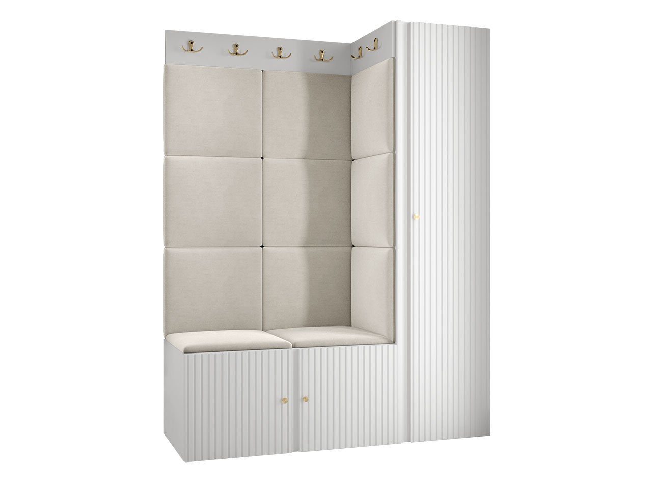 MIRJAN24 Garderoben-Set Orion Ryfel Slim IX, (Kleiderschrank, Schuhschrank, 2x Kleiderhakenbrett, 11x Paneel 42x42), 8 Kleiderhaken für Kleidung, Metallgriffe