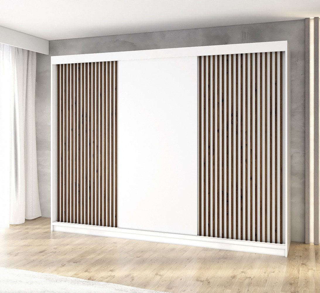 A&J MöbelLand GmbH Schiebetürenschrank IOSA 200 cm – Moderner Kleiderschrank mit 3D-Lamellen (TOP ANGEBOT! Geräumiger Schrank mit einer Breite von 200 cm ideal zur Aufbewahrung von Kleidung und Accessoires. Wählen Sie das ideale Modell für Ihr Schlafzimmer!, TOP PRODUKT)