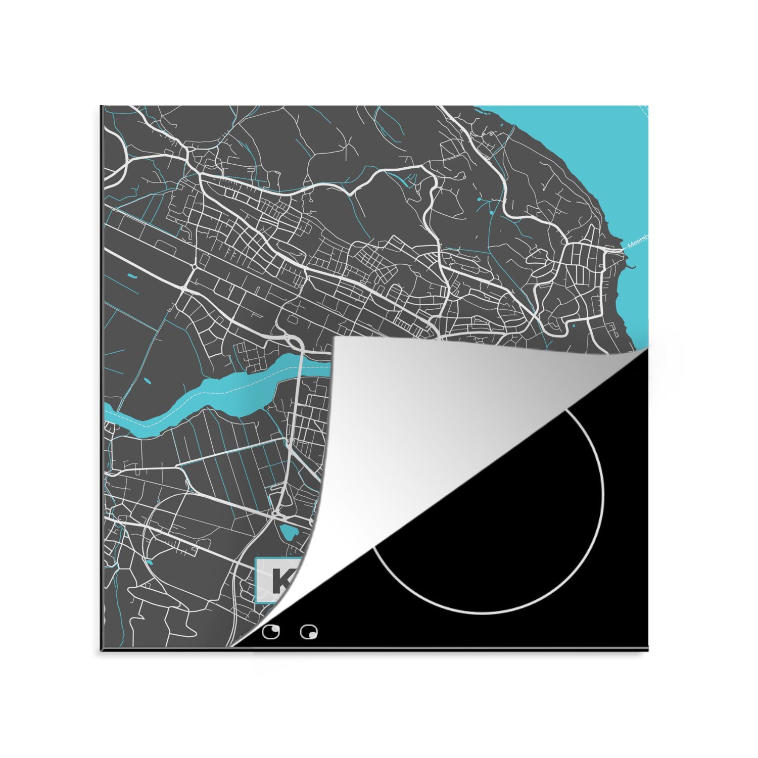 MuchoWow Herdblende-/Abdeckplatte Karte - Stadtplan - Konstanz - Deutschland - Blau, Vinyl, (1 tlg), 78x78 cm, Ceranfeldabdeckung, Arbeitsplatte für küche
