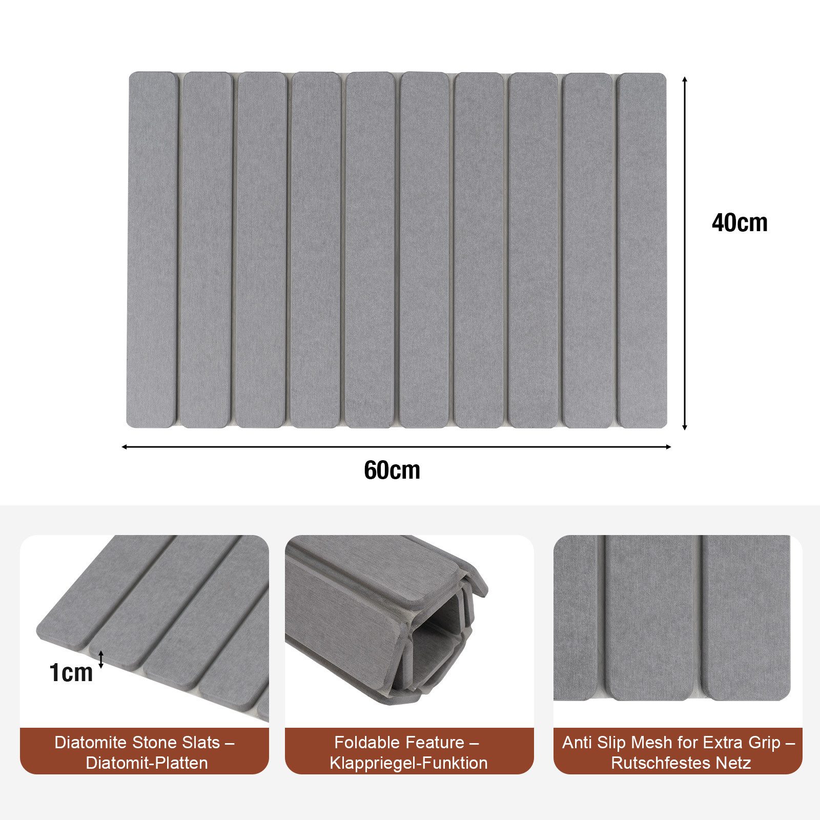 Youyijia Badematte Faltbare Stein-Badematte Kieselgur 40X60cm Super Saugfähig – Bild 3 von 5