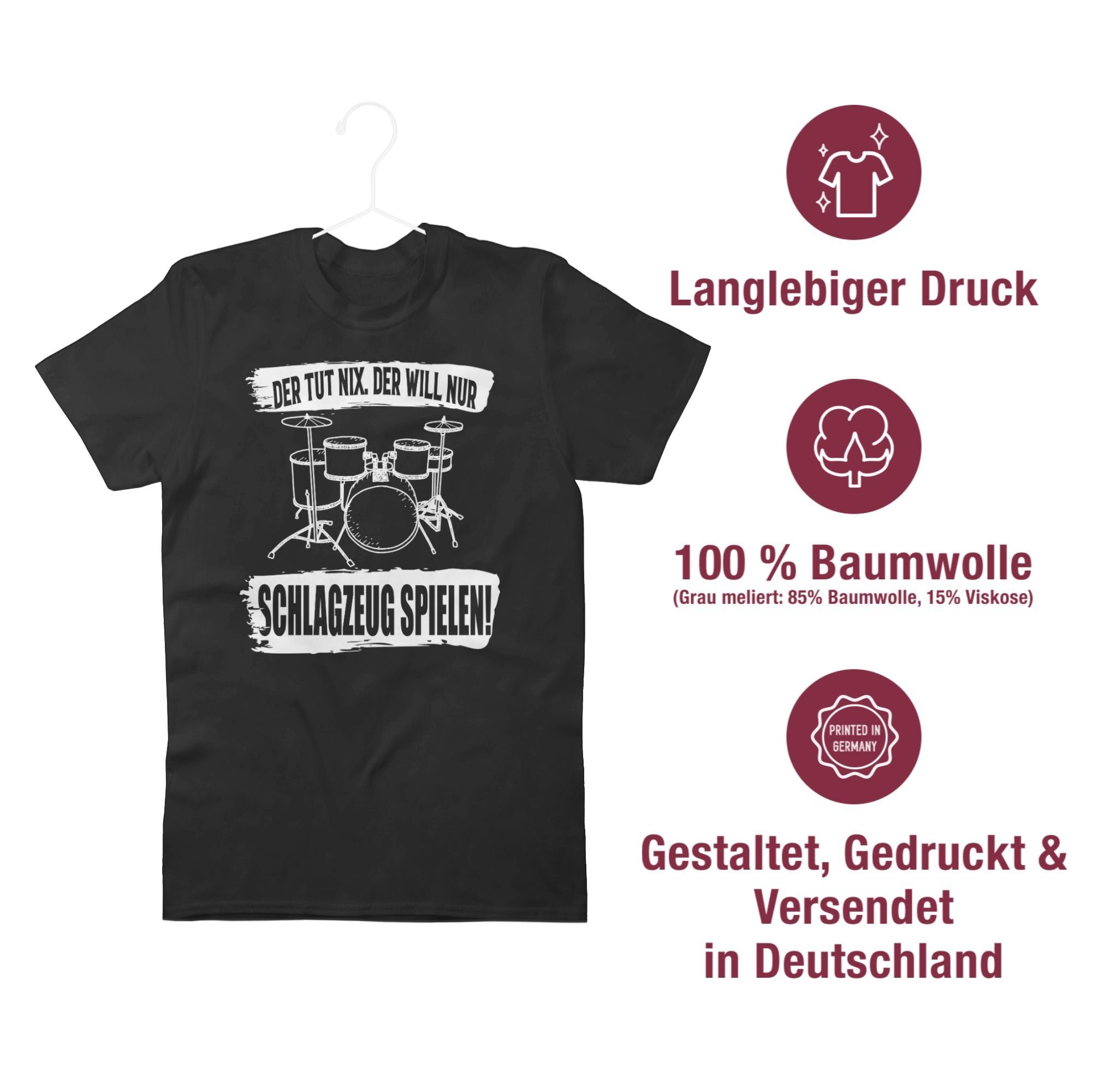 nur 1 Zubehör will der nix. Shirtracer Schlagzeug T-Shirt Instrument tut spielen. Der Musik Schwarz