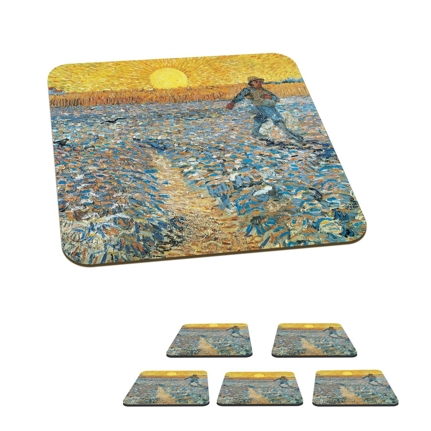 MuchoWow Glasuntersetzer Der Sämann - Vincent van Gogh, Zubehör für Gläser, 6-tlg., Glasuntersetzer, Tischuntersetzer, Korkuntersetzer, Untersetzer, Tasse