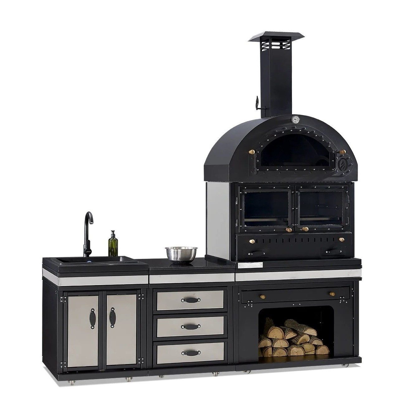 Xlmoebel Outdoor-Küche Edelstahl Außenküche in Schwarz mit Kochbereich und Stauraum, Made in Europa