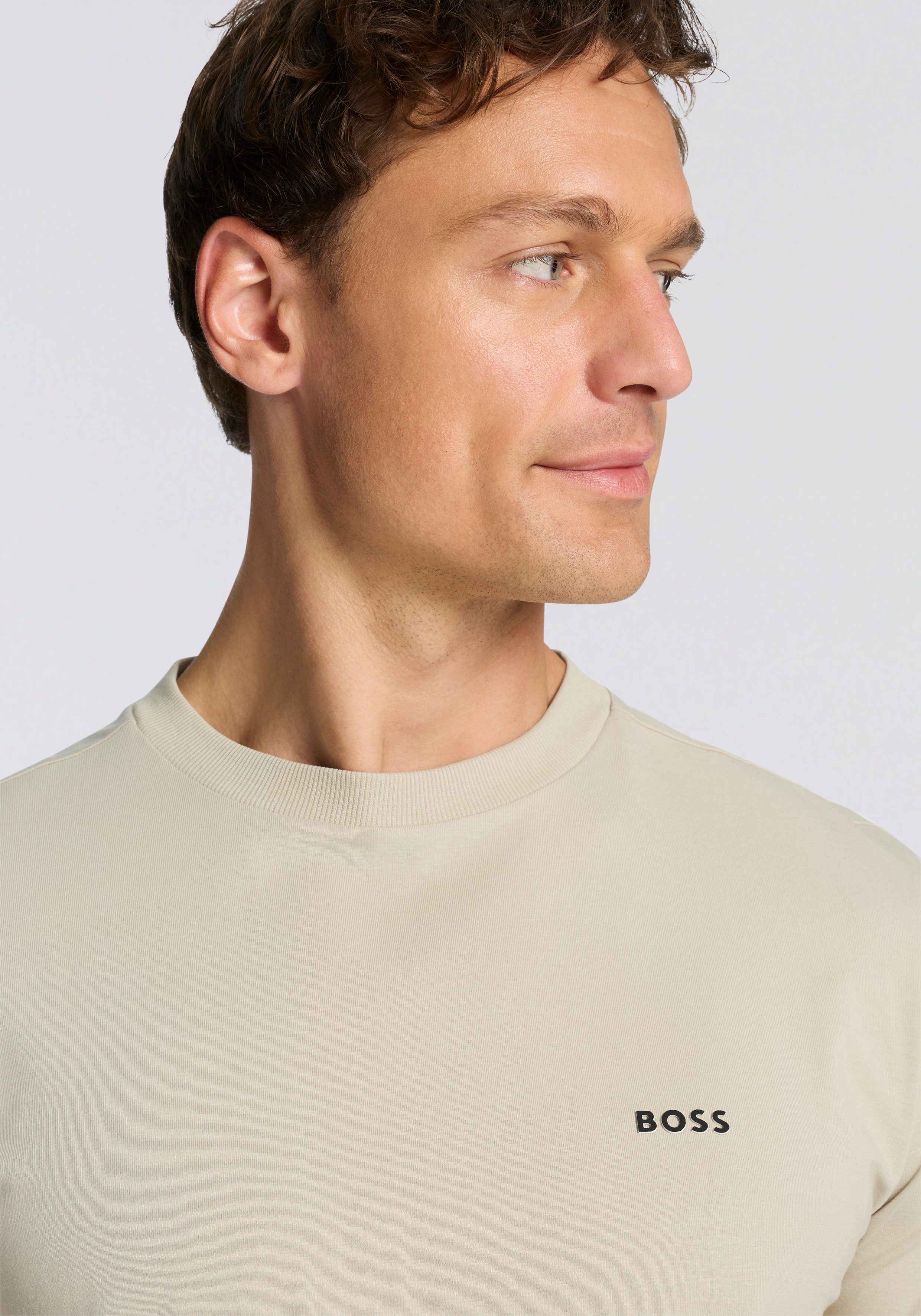 BOSS GREEN Rundhalsshirt Tee Regular Fit Stretch Jersey Cotton, Logo on Chest, Rundhals