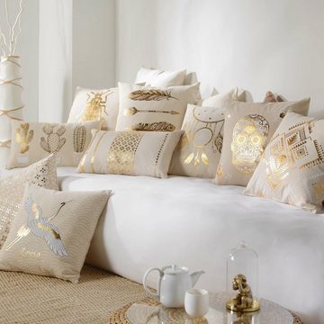 Macosa Home Dekokissen Beige gold weiß Muster, Zierkissen modern Dekokissen Sofakissen