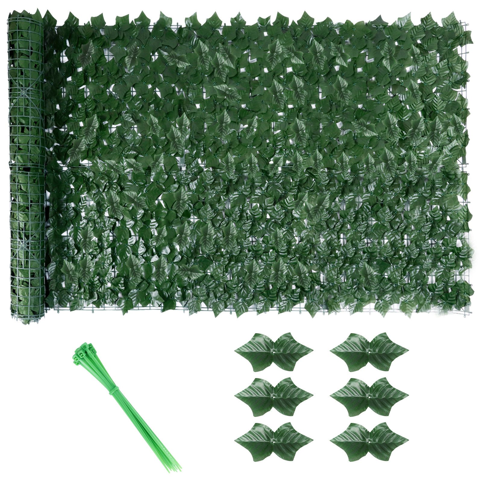 BlingBin Kunsthecken-Sichtschutz Künstliche Efeu Hecke Windschutz, Balkon Sichtschutz Efeu, 1x3 m/1x6 m, (1er Set, 1-St., Inklusive 20 Kabelbinder), Dekoration für Außenbereich Gartendekoration Sichtschutz Windschutz